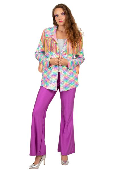 Jacke Pailletten Pastell Regenbogen mit Fransen