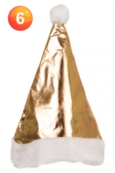 Gold Weihnachtsmannmütze mit Bommel und Plüschkrempe