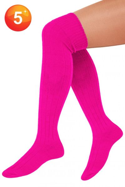 5 Paar gestrickte lange fluoreszierend rosa pink Socken