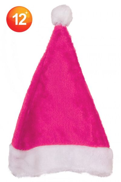 Rosa Weihnachtsmannmütze mit Bommel und Plüschkrempe