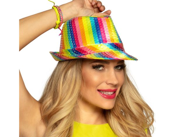 Popstar Hut Pailletten Regenbogen