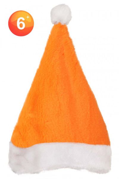 Orange Weihnachtsmannmütze mit Bommel und Plüschkrempe