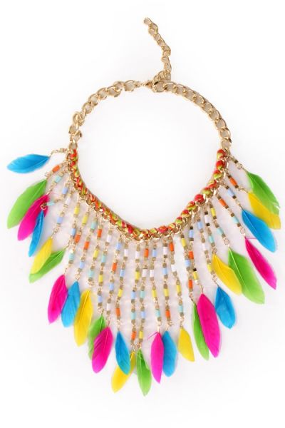 Halskette mit bunten Federn Ibiza Indian
