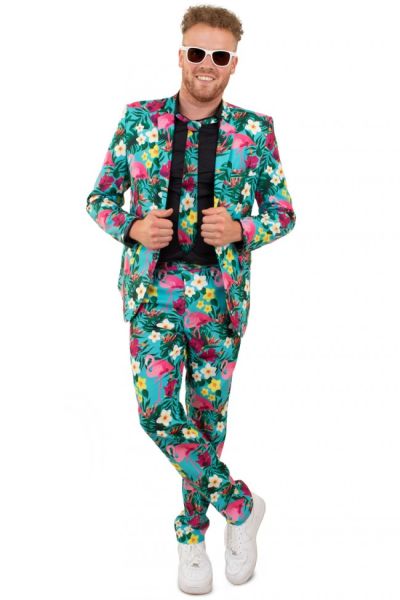 Tropischer Anzug mit Flamingoblumen