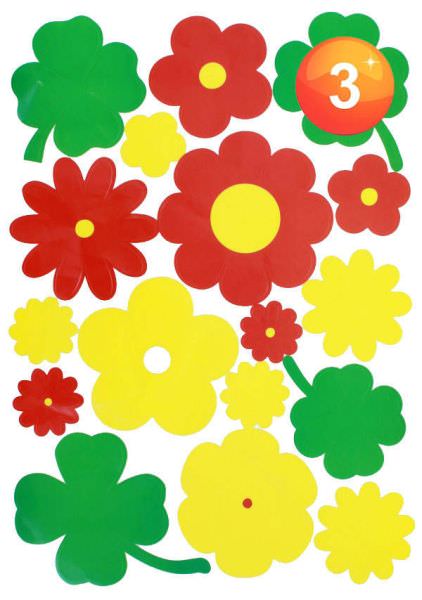 Fasching Fensteraufkleber Blumen rot gelb grün