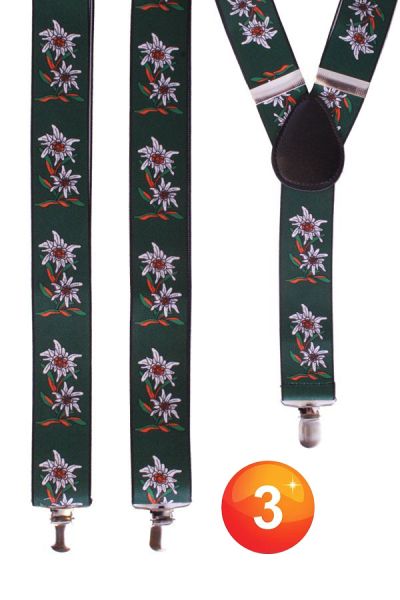 Oktoberfest Hosenträger Wiesn Straps grün Edelweiß
