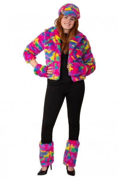 Fluffy Festival Pelzmantel in Regenbogenfarben