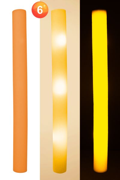6x LED-Schaumstoffstäbe orange - Festival - Thema Party - Disco - LED-Beleuchtung