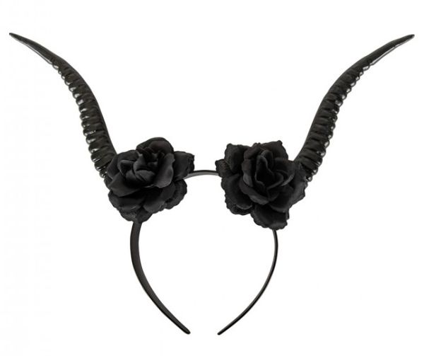 Kopfschmuck Gothic Horn mit schwarze Rosen