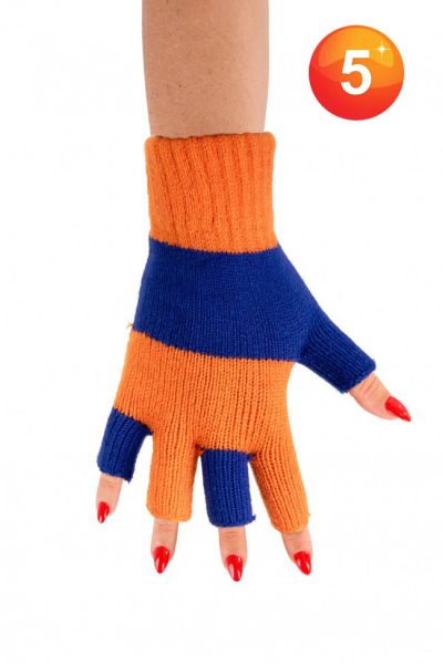 Fingerlose Handschuhe blau orange gestreift