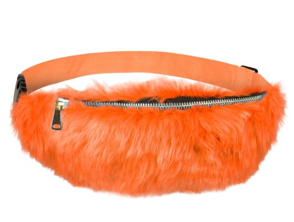 Stylische hellorange Pelz-Gürteltasche mit Riemen