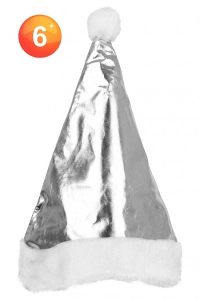 Silber Weihnachtsmannmütze mit Bommel und Plüschkrempe
