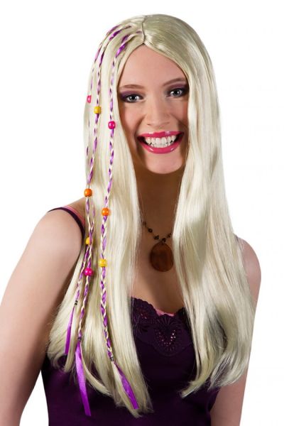 Damen Perücke lang Flower Power Haar