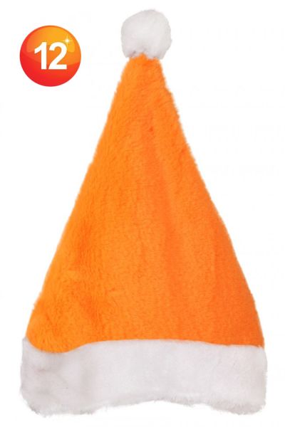 Orange Weihnachtsmannmütze mit Bommel und Plüschkrempe