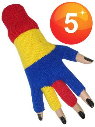 Fingerlose Handschuhe rot blau gelb gestreift