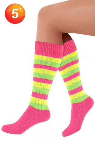 5 Paar gestrickte lange fluoreszierend 80s Socken