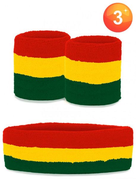 Set Rasta-Farben Armbänder und Stirnband