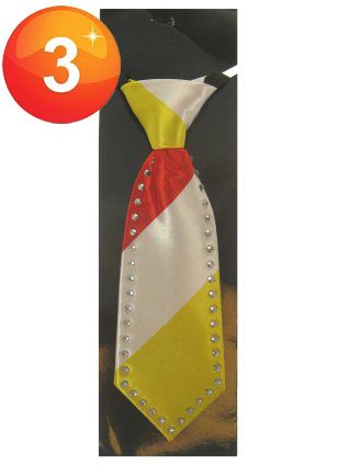 Mini Krawatte rot weiß gelb mit Strasssteinen