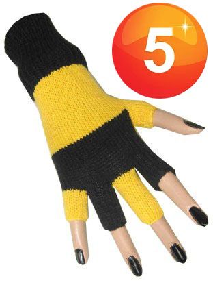 Fingerlose Handschuhe schwarz gelb gestreift