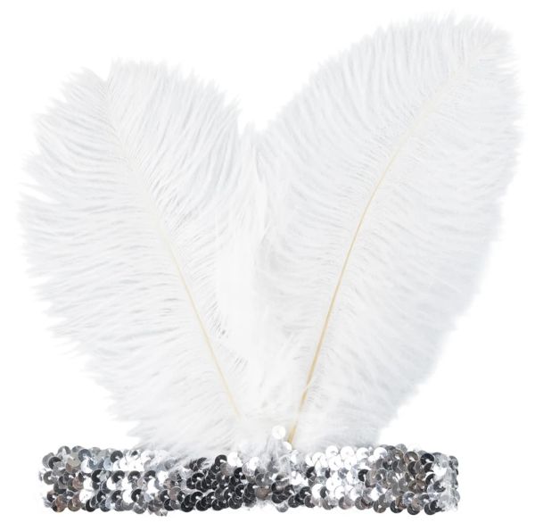 Charleston-Band weiss mit Silbern Pailletten